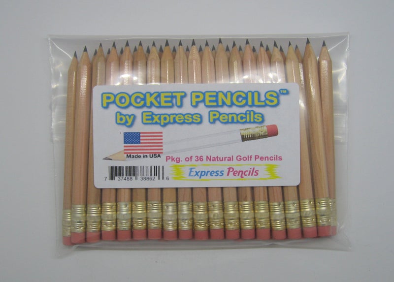 Express Pencils Natural Golf Pencils with Eraser - Half, Pew, Short, Mini, Small, Non Toxic - Hexagon, Sharpened, #2 Pencil, Color - Natural, Pkg of 36 Pocket Pencils - Image 4